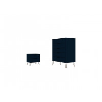 Manhattan Comfort 179GMC4 Rockefeller Tatiana Midnight Blue 5-Drawer Dresser and 2-Drawer Nightstand Set